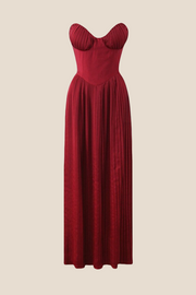 Strapless Burgundy Pleated A-line Long Dress