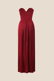 Strapless Burgundy Pleated A-line Long Dress