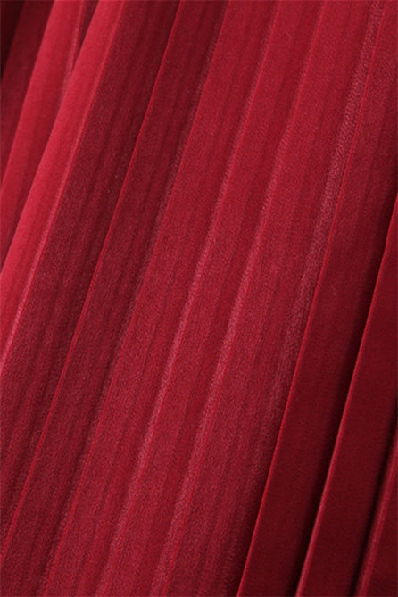 Strapless Burgundy Pleated A-line Long Dress