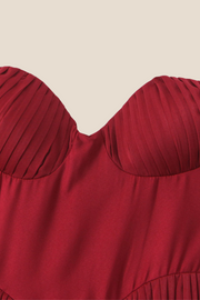 Strapless Burgundy Pleated A-line Long Dress