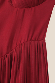 Strapless Burgundy Pleated A-line Long Dress