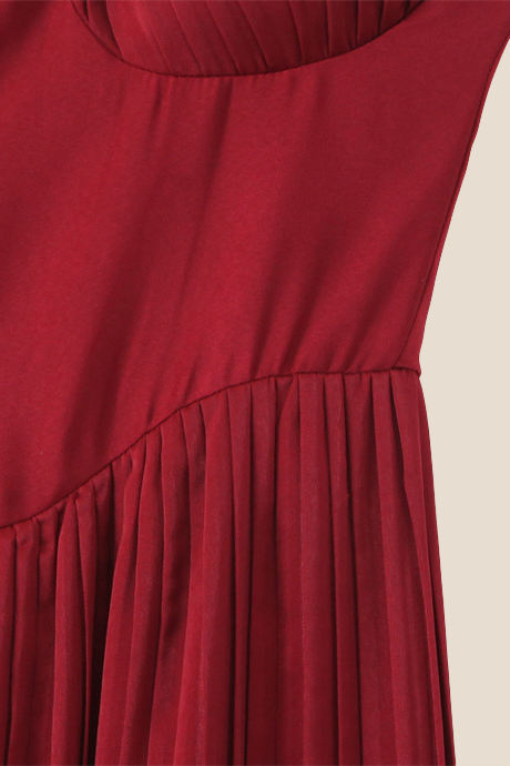 Strapless Burgundy Pleated A-line Long Dress