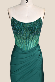 Strapless Emerald Green Beaded Tight Short Dress