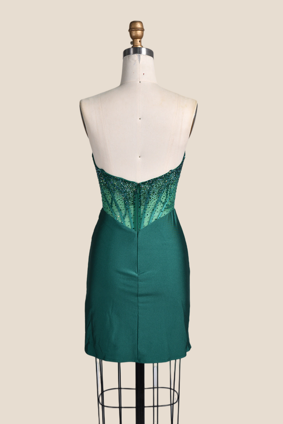 Strapless Emerald Green Beaded Tight Short Dress