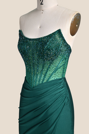 Strapless Emerald Green Beaded Tight Short Dress