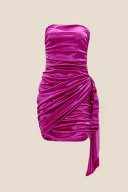 Strapless Fuchsia Ruched Short Dress with Shawl