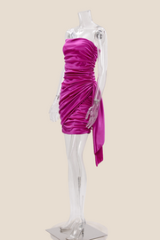 Strapless Fuchsia Ruched Short Dress with Shawl