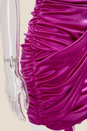 Strapless Fuchsia Ruched Short Dress with Shawl