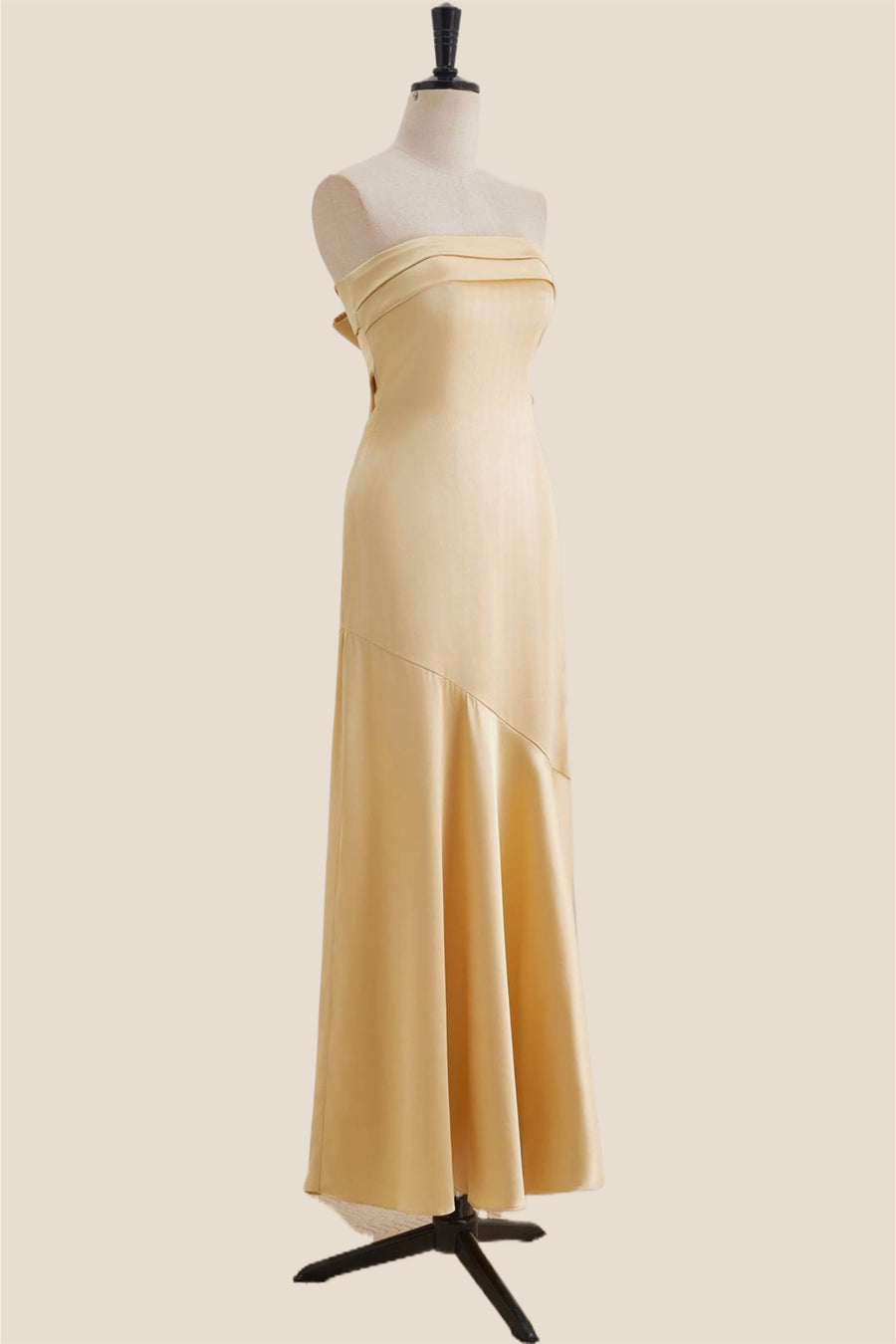 Strapless Golden Sheath Long Dress with Back Bow