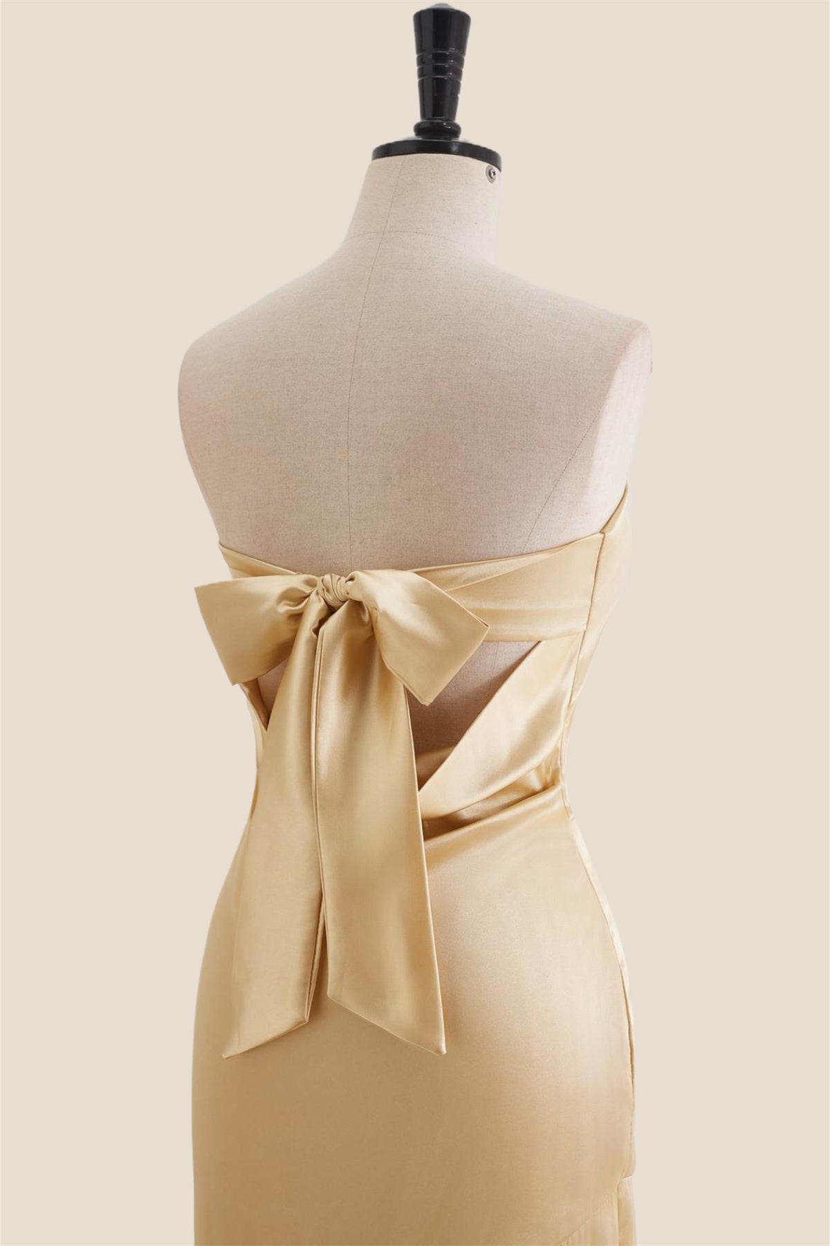 Strapless Golden Sheath Long Dress with Back Bow Ohmollydress Strapless Golden Sheath Long Dress with Back Bow Ohmollydress