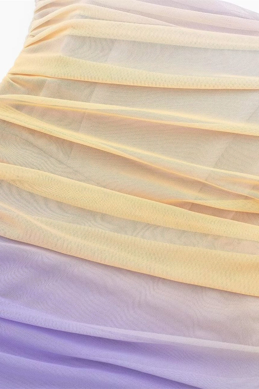 Strapless Purple Ombre Ruched Fitted Short Dress