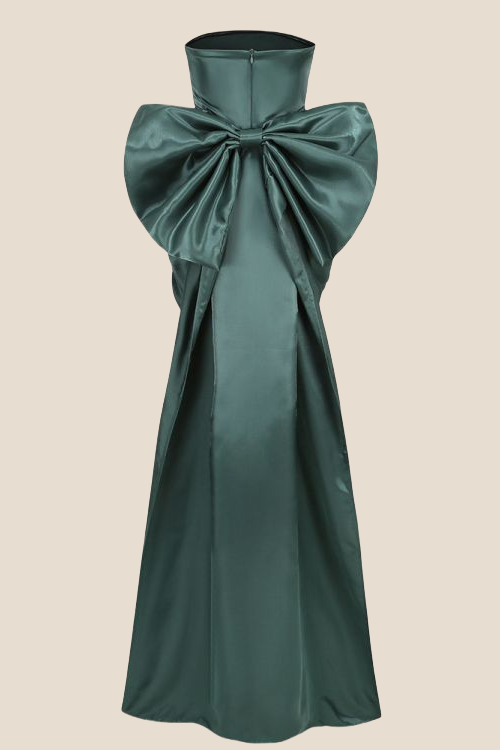 Strapless Green Back Bow Ruched Short Dress