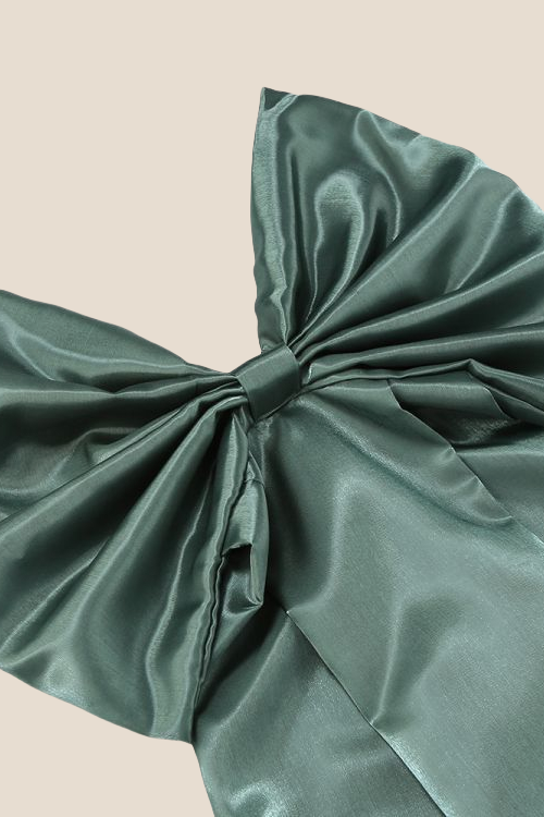 Strapless Green Back Bow Ruched Short Dress