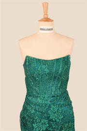 Strapless Green Lace Beaded Bodycon Short Dress