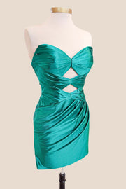 Strapless Hot Pink Pleated Short Dress with Keyhole