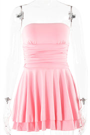 Strapless Hot Pink Ruffle Ruched Short Dress