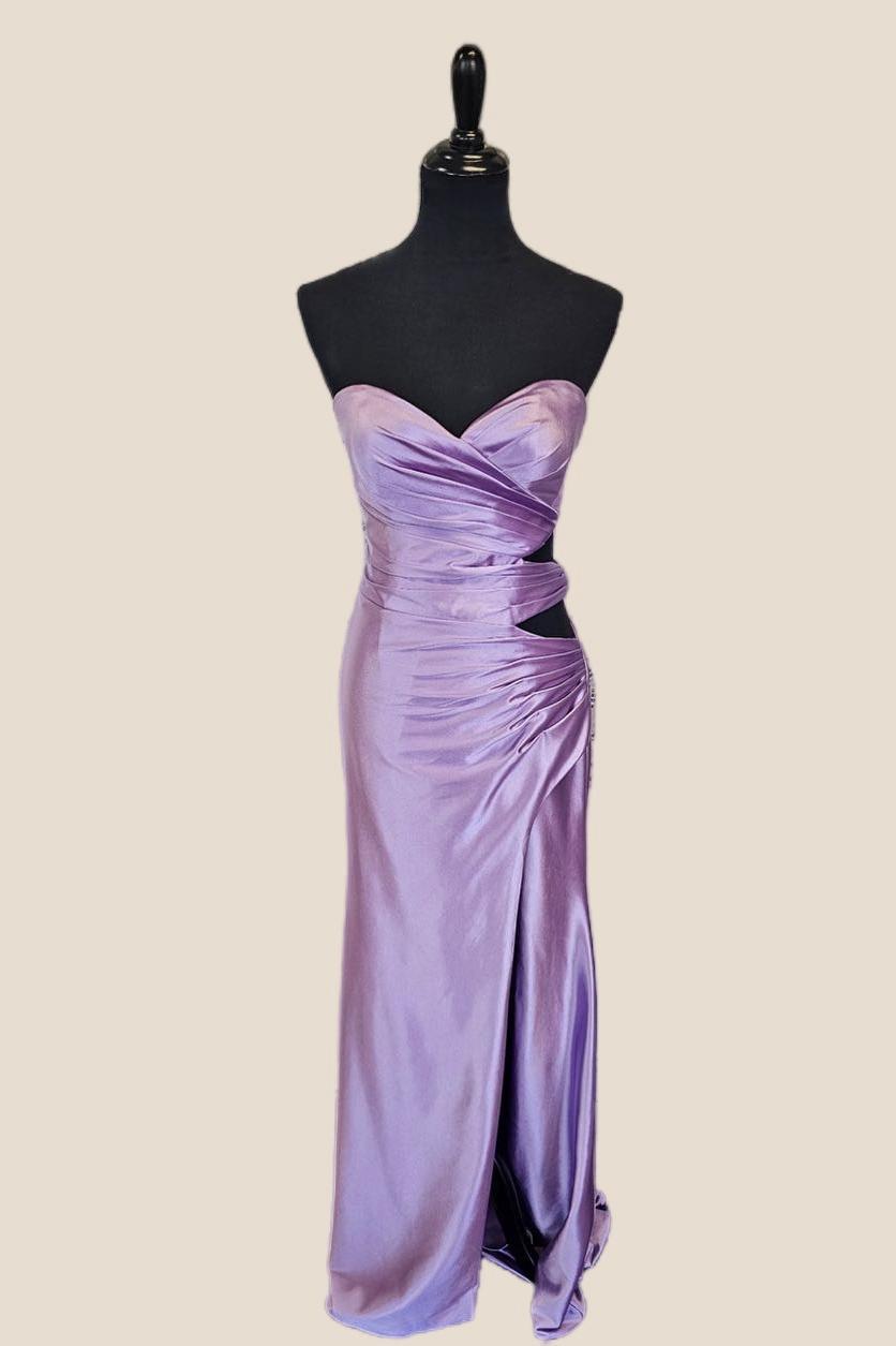 Strapless Lavender Cut-out Long Dress with Slit