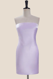 Strapless Lavender Satin Tight Short Dress