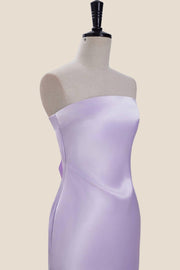 Strapless Lavender Satin Tight Short Dress