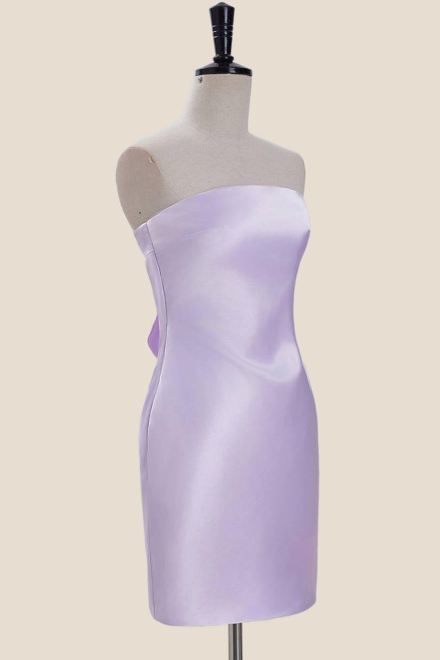 Strapless Lavender Satin Tight Short Dress