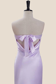 Strapless Lavender Satin Tight Short Dress