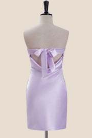 Strapless Lavender Satin Tight Short Dress