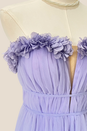 Strapless Lilac 3D Folral Tulle Long Dress