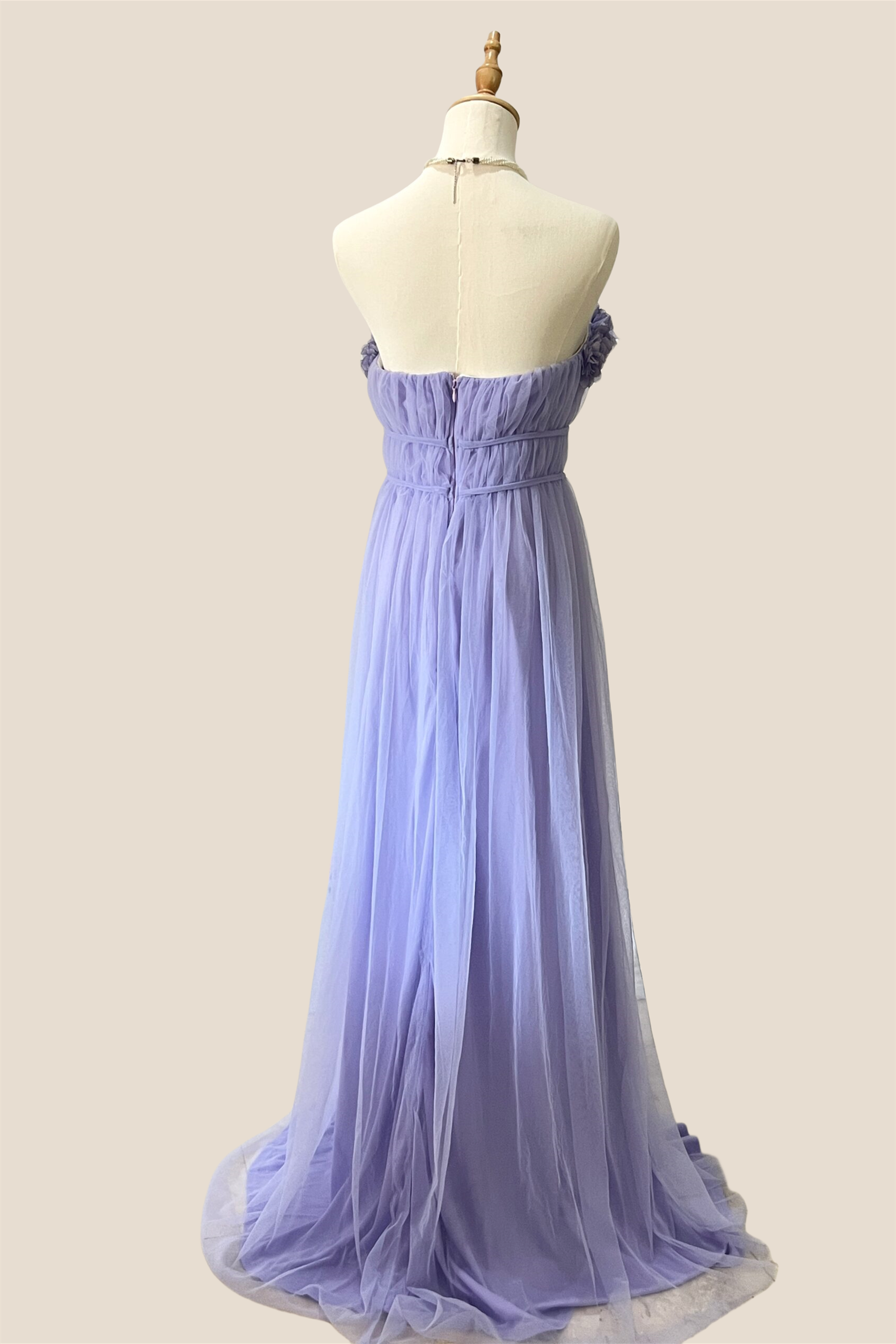 Strapless Lilac 3D Folral Tulle Long Dress