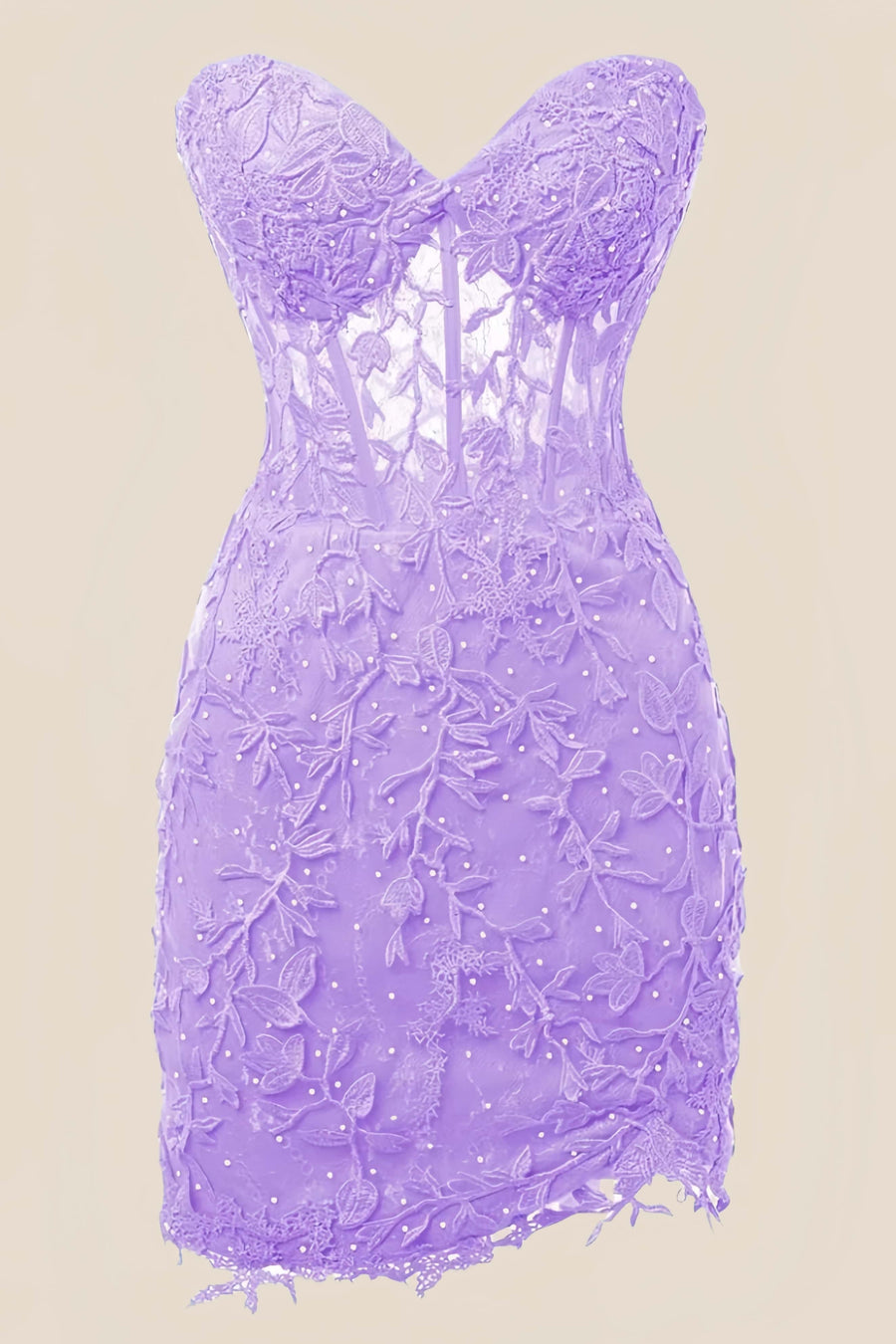 Strapless Neon Pink Appliques Tight Short Dress