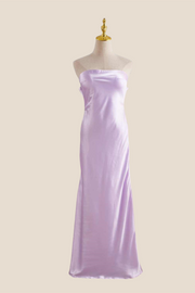 Strapless Lilac Back Tie Sheath Long Dress