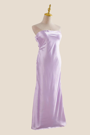 Strapless Lilac Back Tie Sheath Long Dress