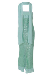 Strapless Mint Green Sequin Fitted Long Dress