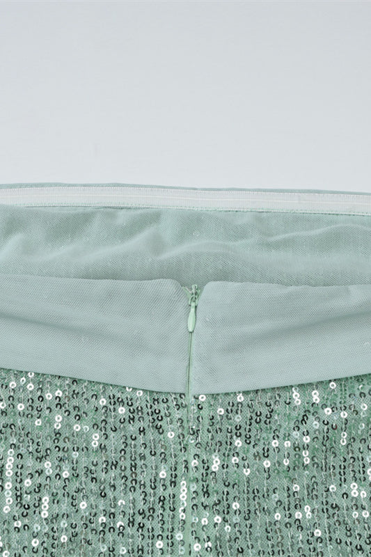 Strapless Mint Green Sequin Fitted Long Dress