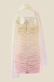 Strapless Multi-color Ruched Short Dress with a Scarf
