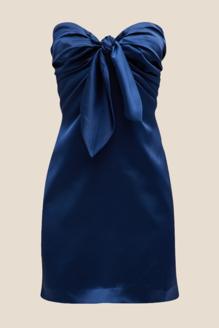 Vivo Basic Julia Back Pleat Knee Length Dress - Navy Blue