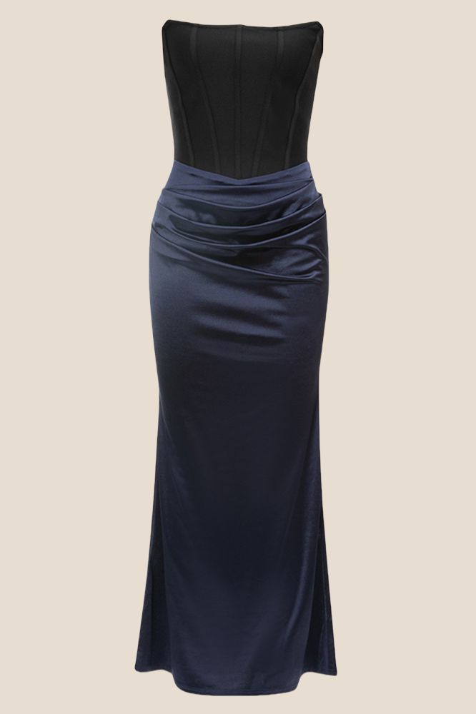 Strapless Navy Blue and Black Mermaid Long Dress