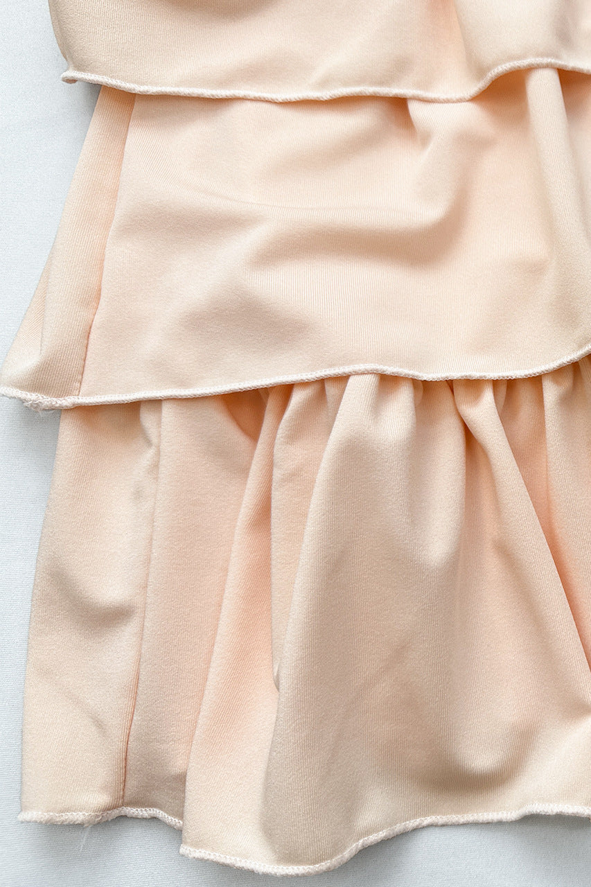 Strapless Orange Ruffle Tiered Short Dress