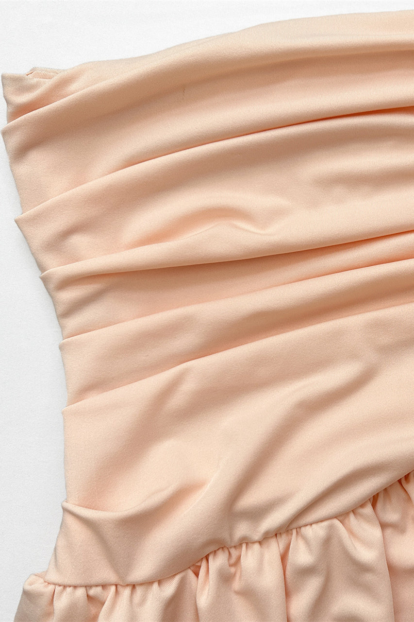 Strapless Orange Ruffle Tiered Short Dress