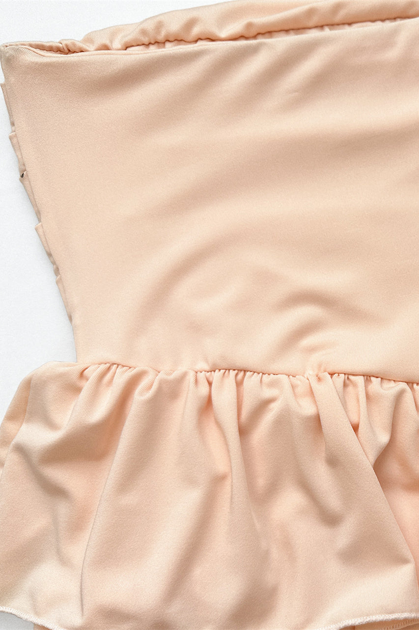 Strapless Orange Ruffle Tiered Short Dress