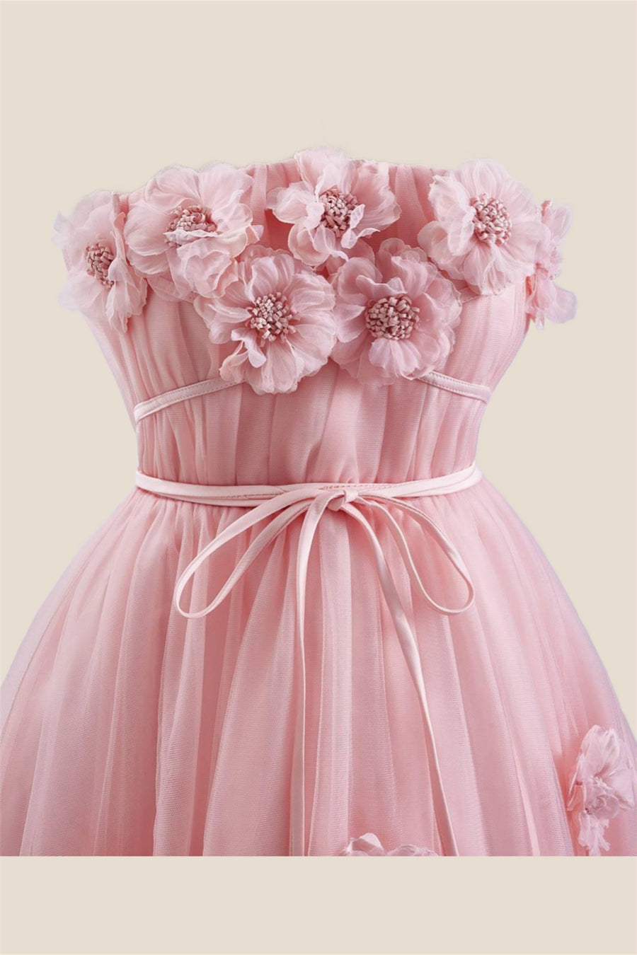 Strapless Pink 3D Flowers Tulle Short Dress