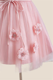 Strapless Pink 3D Flowers Tulle Short Dress