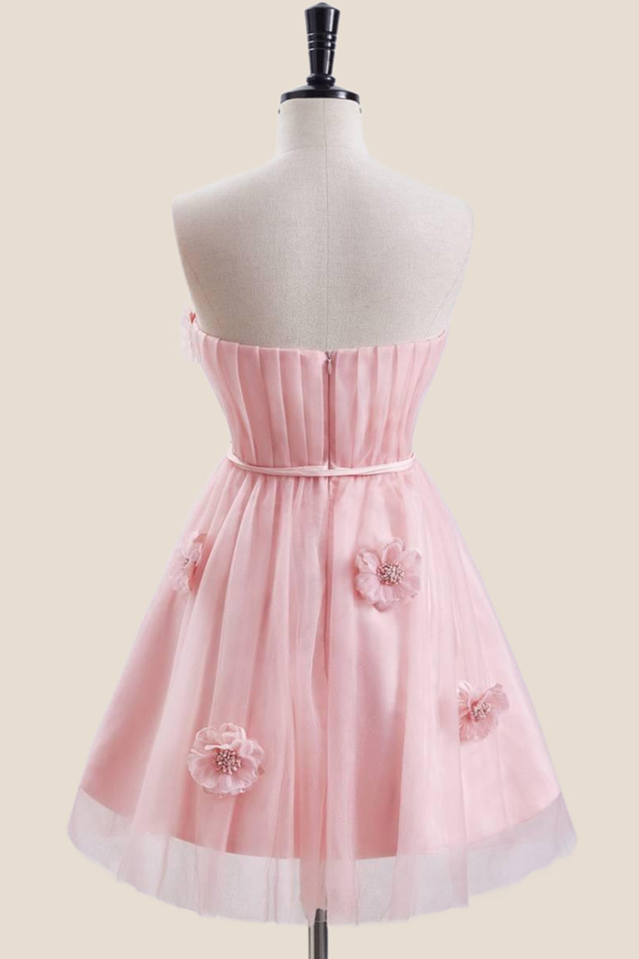 Strapless Pink 3D Flowers Tulle Short Dress