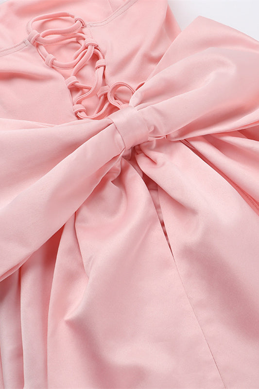 Strapless Pink A-line Bubble Dress with Bow