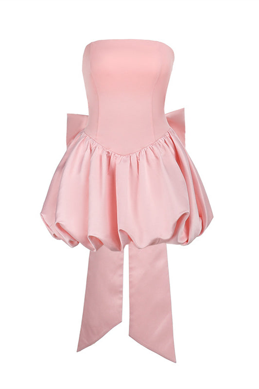 Strapless Pink A-line Bubble Dress with Bow