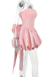 Strapless Pink A-line Bubble Dress with Bow