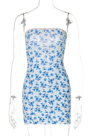 Strapless Pink Floral Print Bodycon Short Dress