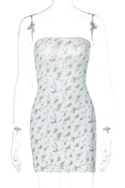 Strapless Pink Floral Print Bodycon Short Dress