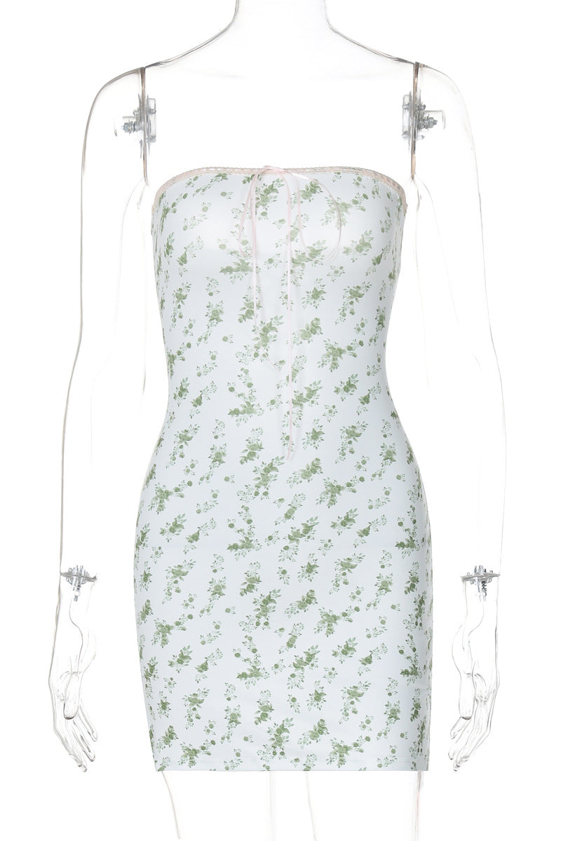 Strapless Pink Floral Print Bodycon Short Dress