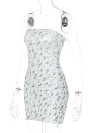 Strapless Pink Floral Print Bodycon Short Dress