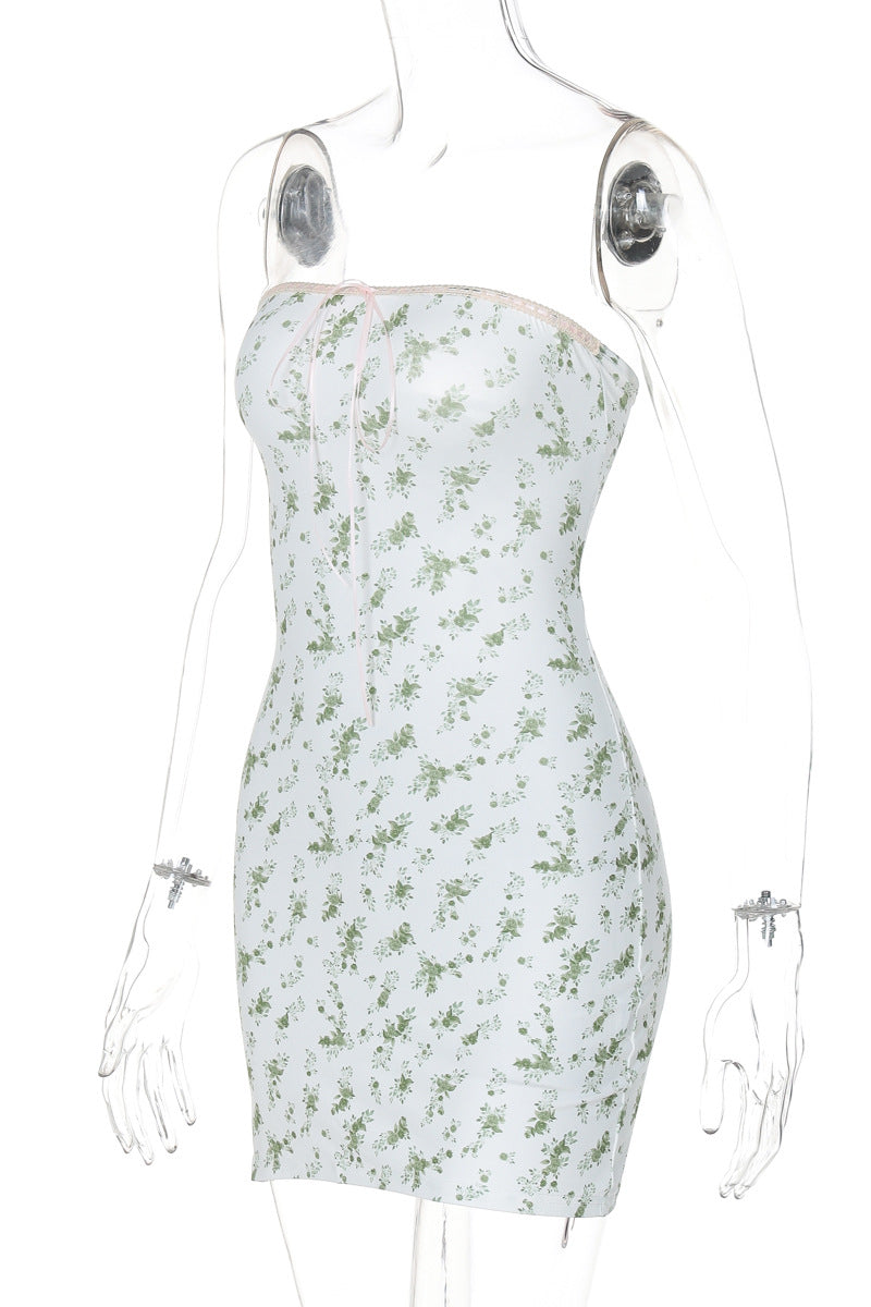 Strapless Pink Floral Print Bodycon Short Dress